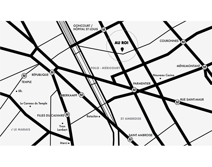 See the map : Au Roi, Gallery for rent (75 rue de la fontaine au roi Paris 11)